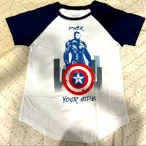 NEW Marvel Civil War Pick Your Side Short Sleeve Raglan Baseball Tee Shirt - Picture 1 of 4